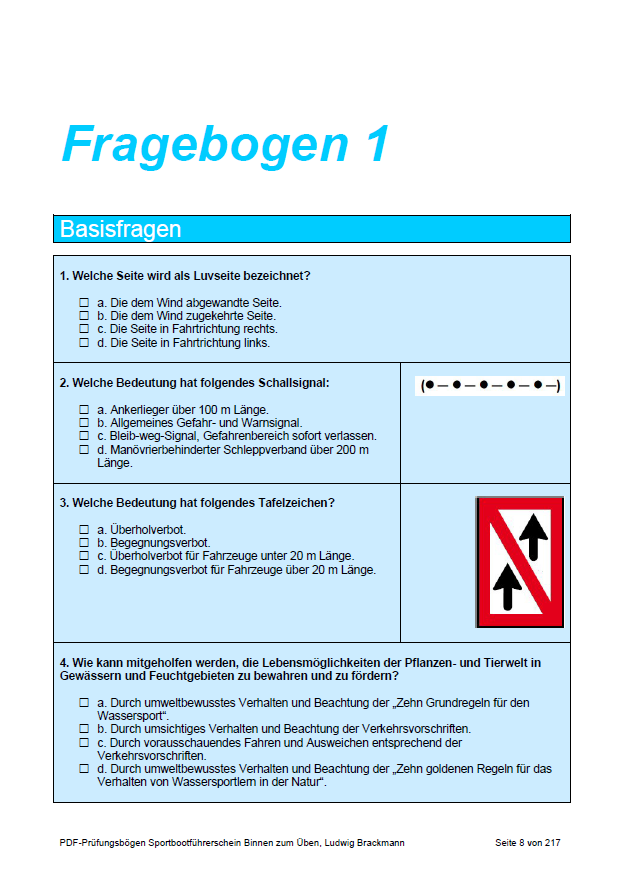 SBF-Binnen: Fragebogen 1, Seite 1